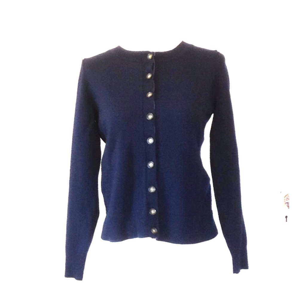 BR Navy Blue extra fine merino wool cardigan Small